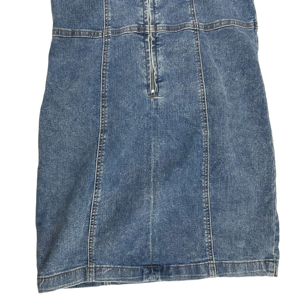 Madden Girl Sz M Jean Denim Mini Puff Sleeve Dress Sweetheart Neckline Zip Up - Picture 6 of 12